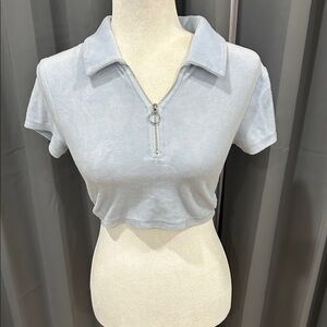 Elodie Powder Blue Zip-Crop Polo Top